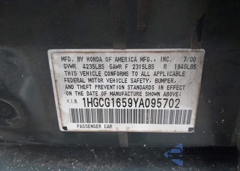 2000 Honda Accord 3.0 Ex из США, поврежденный, VIN 1HGCG1659YA095702